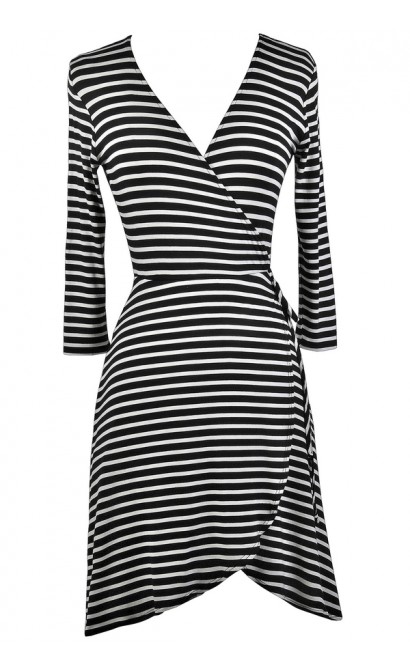 Black and White Stripe Wrap Dress, Cute Wrap Dress, Nautical Stripe ...