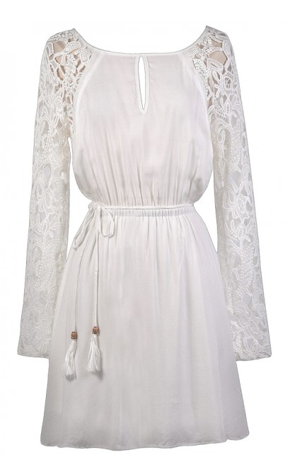 Off White Lace Sleeve Dress, Cute Boho Dress, Off White Hippie Dress ...