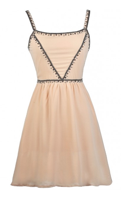 Beige Beaded Cocktail Party dress