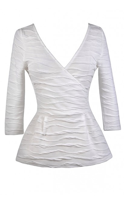 White Surplice Peplum Top