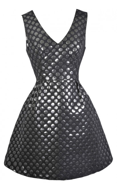 Black and Silver Dot A-Line Party Dress