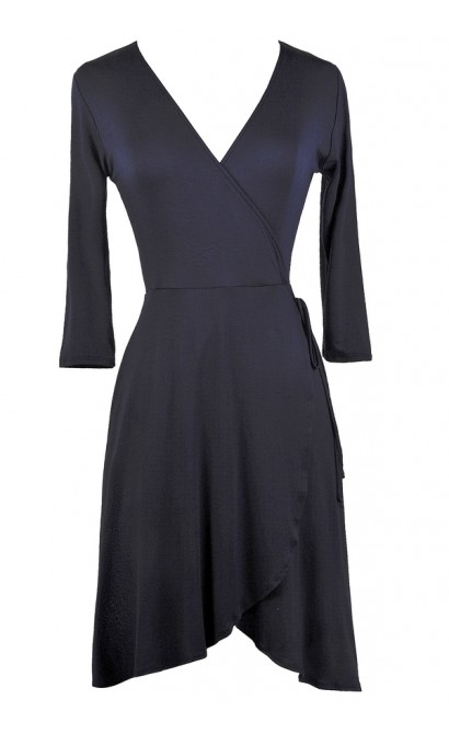 Cute Navy Dress, Navy Wrap Dress, Cute Fall Dress, Navy Summer Dress