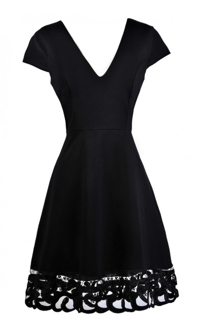 Black Capsleeve A-line Dress, Little Black Dress, Black Party Dress ...