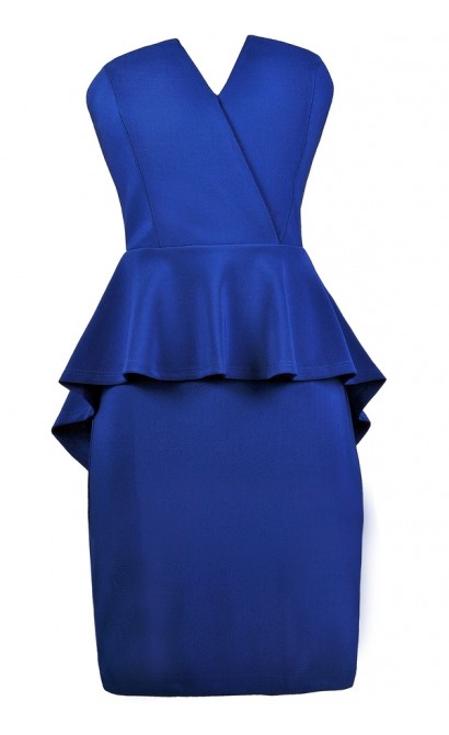 Bright Blue Cocktail Dress, Royal Blue Party Dress, Royal Blue Peplum Dress