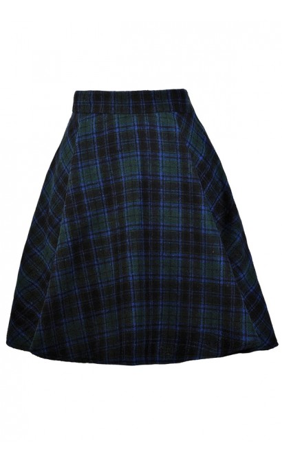 Blue and Green Plaid Skirt, Tartan Plaid Skirt, Scottish Plaid Skirt