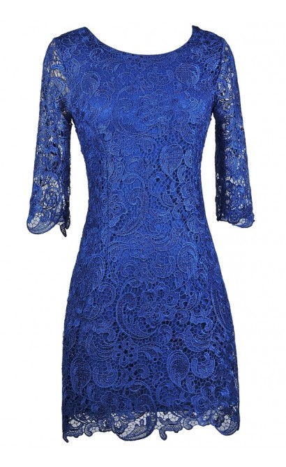 Royal Blue Lace Sheath Dress, Bright Blue Lace Dress, Blue Lace Cocktail Dress, Blue Lace Party Dress