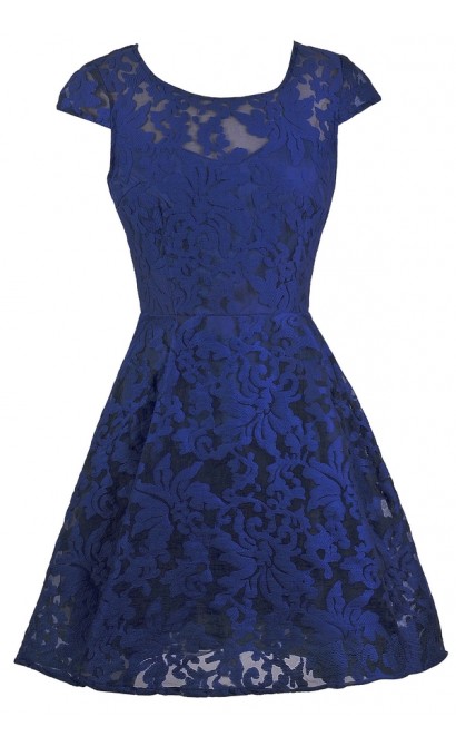 Bright Blue Capsleeve A-Line Dress, Bright Blue Bridesmaid Dress, Royal ...