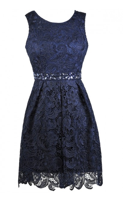 Navy lace Dress, Cute navy Dress, Navy Party Dress, Navy Lace A-Line Dress, Navy Bridesmaid Dress