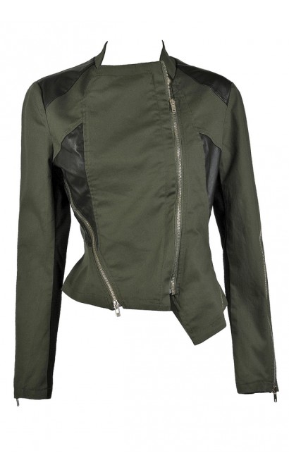 Black and Olive Green Jacket, Cute Fall Jacket