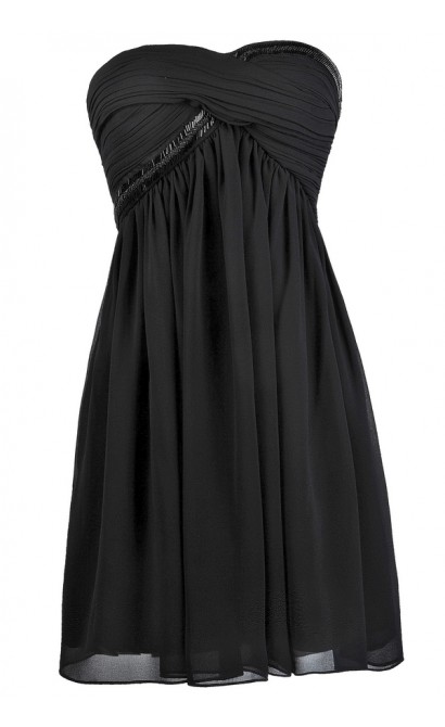 Beaded Black Party Dress, Black Strapless Cocktail Dress, Cute Little ...