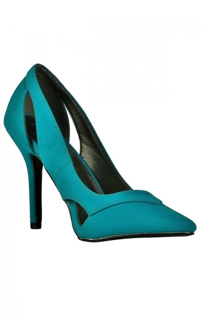 Teal Stiletto Pumps, Cute Teal Cutout Pumps