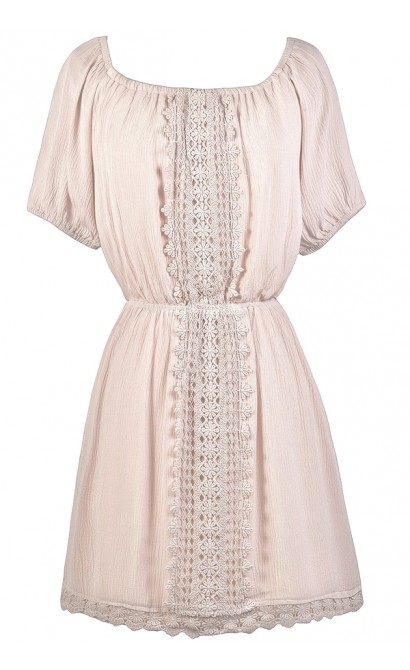 Blush Cream Crochet Lace Dress, Cute Peasant Dress, Blush Cream Sundress, Cute Summer Dress