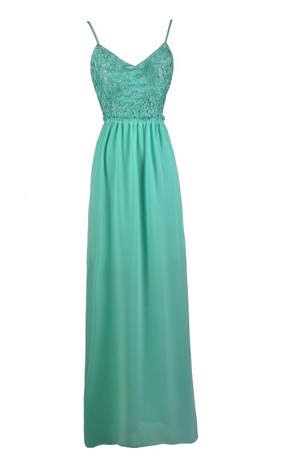 Teal Lace Maxi Dress, Teal Open Back Maxi Dress, Teal Prom Dress