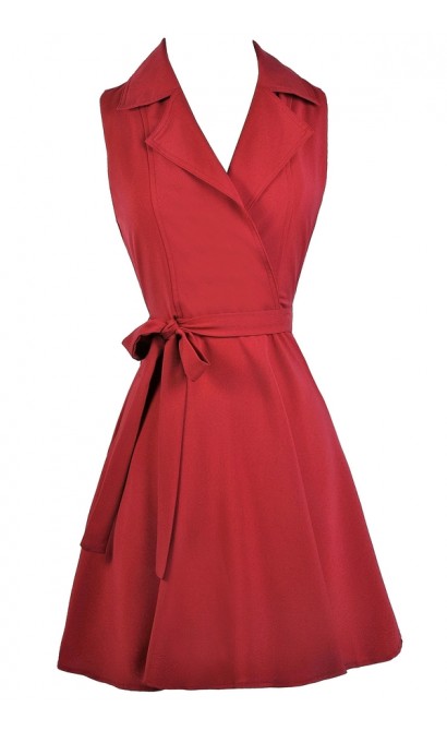 Cute Red Dress, Red Wrap Shirt Dress, Cute Work Dress