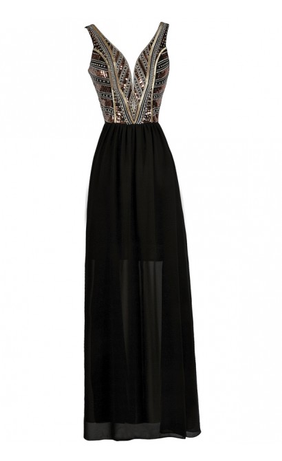 Black Embellished Maxi Dress, Cute Maxi Dress, Black Formal Dress, Black Prom Dress