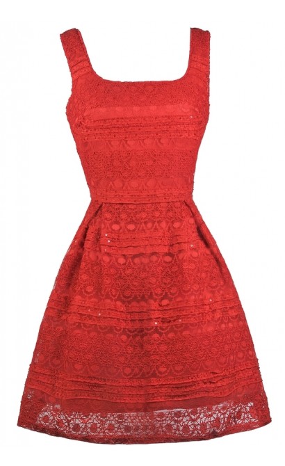 Red Lace A-Line Holiday Party Dress