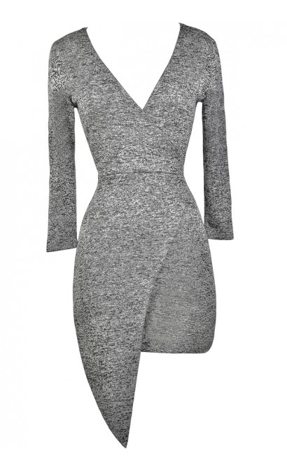 Cute Grey Dress, Grey Cocktail Dress, Grey Wrap Dress, Grey Party Dress