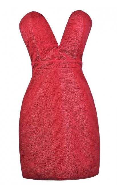 Red Strapless Cocktail Party Holiday Dress