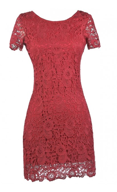 Burgundy Red Lace Dress, Cute Red Dress, Red Dress Boutique Dress, Red ...