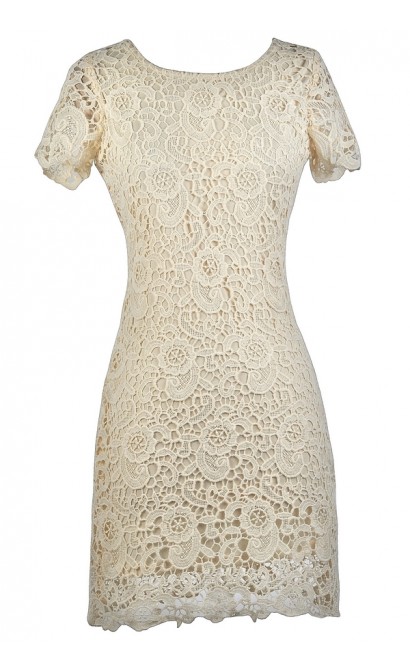 Beige Lace Rehearsal Dinner Dress