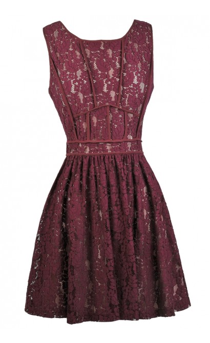 Burgundy Wine Lace Dress, Cute Bridesmaid Dress, Wine Red Party Dress