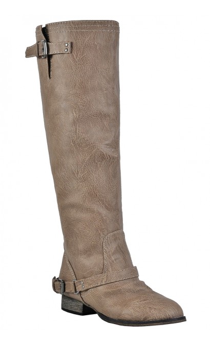 Beige Riding Boots, Cute Fall Boots, Red Zipper Boots