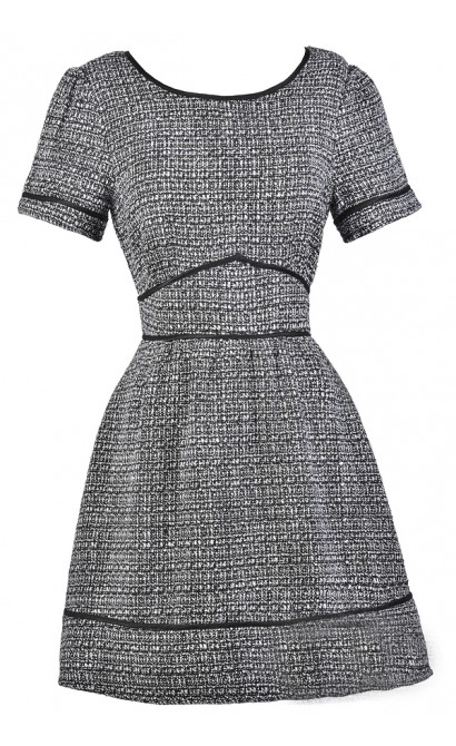 Black and Ivory Tweed Dress, Cute Work Dress