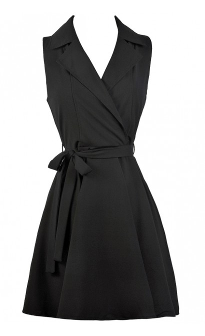 Cute Work Dress, Little Black Dress, Black Wrap Shirt Dress