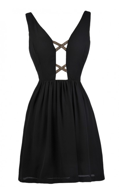 Black Plunging Neckline Dress, Little Black Dress, Black Cocktail Dress, Black Party Dress