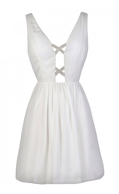 Off White Plunging Neckline Dress, Off White Party Dress