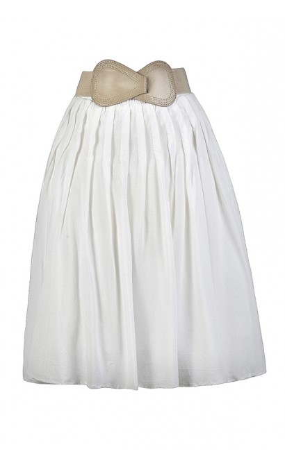 White A-Line Skirt, White Belted Skirt, Cute Summer Skirt