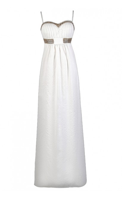 White and Gold Maxi Dress, Cute Maxi Dress, Summer Maxi Dress Lily Boutique