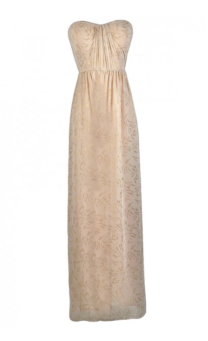 Cream and Gold Maxi Dress, Cute Cream Dress, Beige Maxi Dress