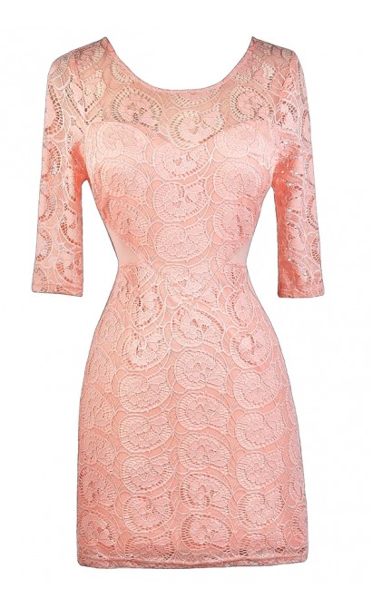 Pale Pink Lace Dress, Pink Lace Bodycon Dress, Cute Pink Dress