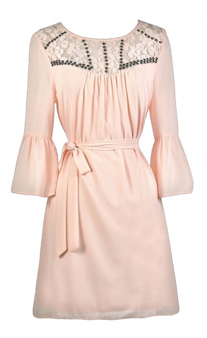 Cute Pink Dress, Pink Bell Sleeve Dress, Pink Lily Boutique Dress