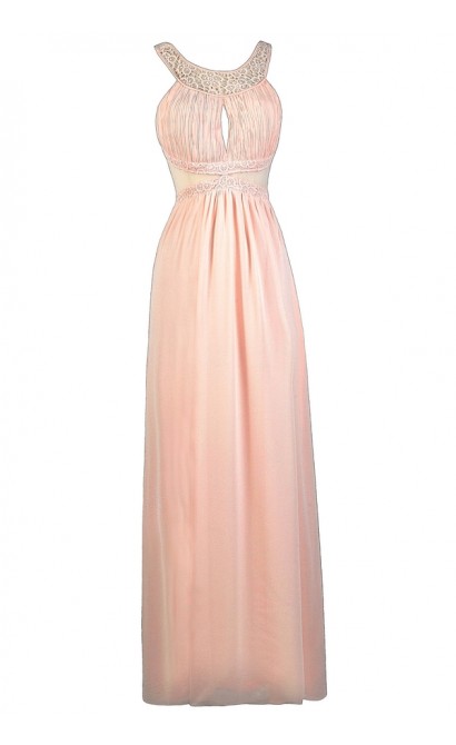 Pink Lily Boutique Maxi Dress, Pink Maxi Bridesmaid Dress, Cute Pink Dress