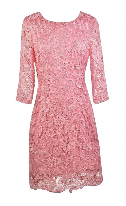 Pink Lace Sheath Dress, Cute Pink Dress, Pink Dress Lily Boutique