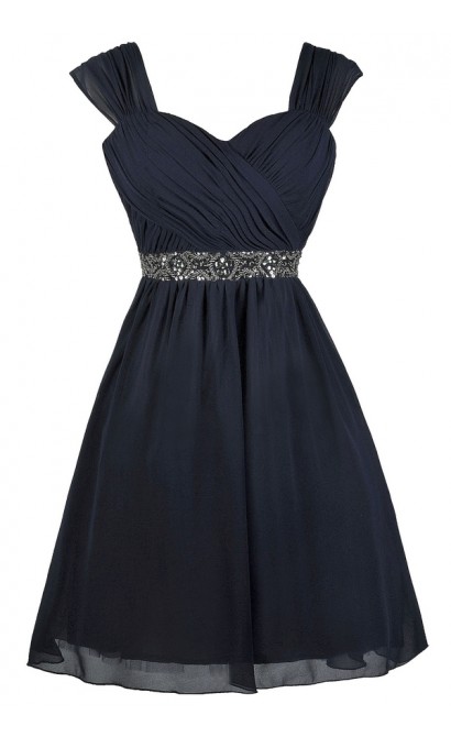 Navy Embellished Party Homecoming Bridesmaid Dress