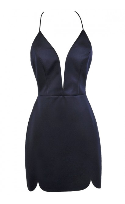 Navy Party Dress, Navy Cocktail Dress, Cute Navy Dress