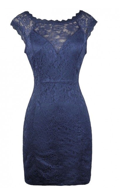 Blue Lace Pencil Dress, Online Boutique Dress, Lace Cocktail Dress