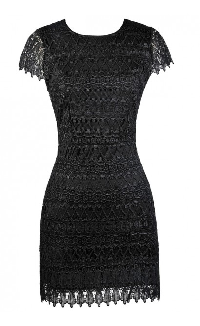Black Capsleeve Lace Dress, Black Party Dress, Cocktail Dress