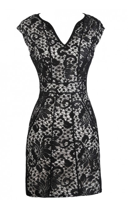 Black Lace Dress, Cute Online Boutique Dress, Black Pencil Dress