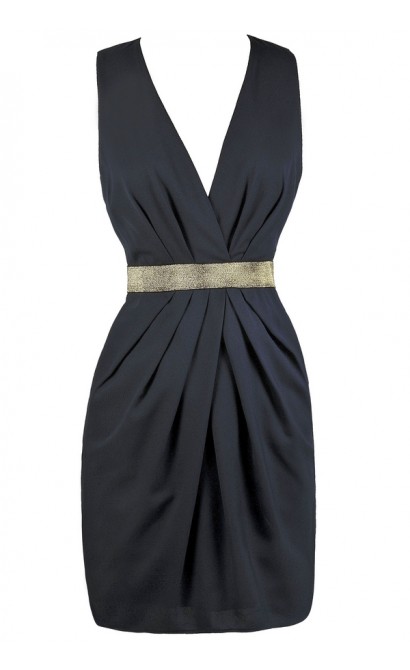 Navy and Gold Cocktail Dress, Cute Party Dress, Online Boutique Dress ...