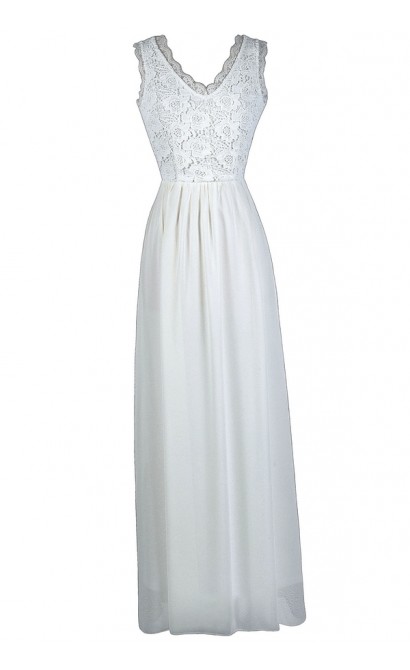 Off White Lace Maxi Dress, White Summer Maxi Dress, Cute Maxi Dress ...