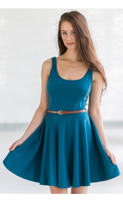 A Flare For Fashion Belted Teal A-Line Dress