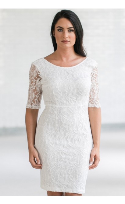 In Awe Of You Lace Pencil Dress in Ivory