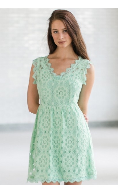 Fun and Fanciful Lace Dress in Mint Sage