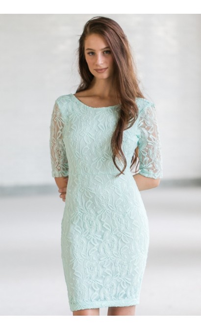 In Awe Of You Lace Pencil Dress in Mint