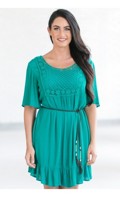 Belted Flowy Teal Country Summer Dress