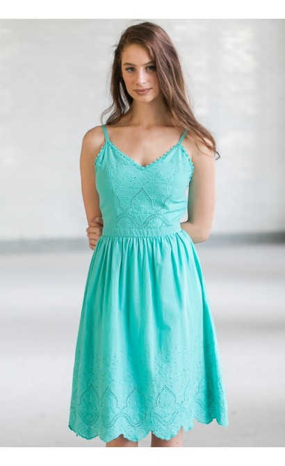 Blink Of An Eyelet A-Line Midi Dress in Jade